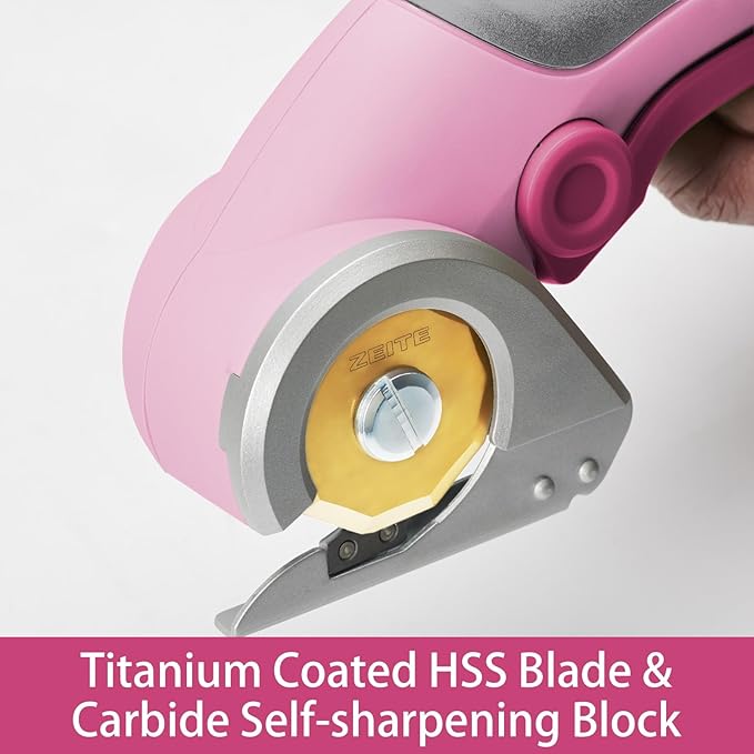 ZEITE 4V Cordless Scissors,Electric Cardboard Box Cutter with Titanium Coated HSS Blades,Ideal for Cardboard Leather Carpet Fabric Cutting and recycling,Gifts for Men & Women,Storage Case,Pink