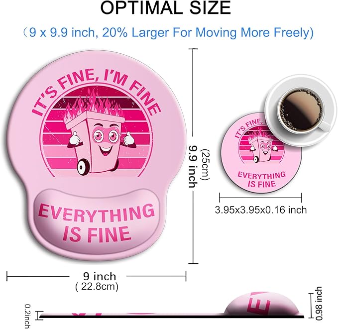 Ergonomic Mouse Pad with Wrist Support Rest,Large Mousepad Gel Wrist Rest, with Coaster Non-Slip & Pain Relief for Computer, Desk, Home&Office-Pink It's Fine