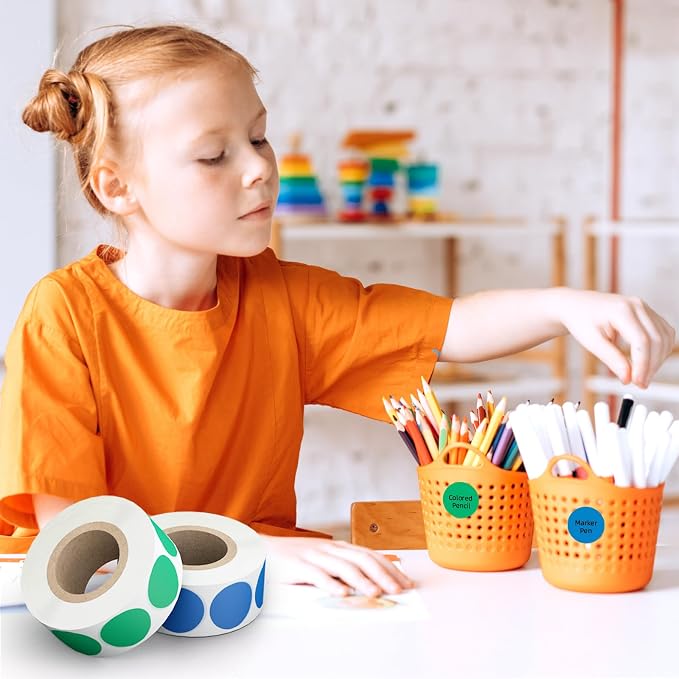 3/4" Round Color Coding Circle Dot Sticker Labels, 6 Colors | 6 Rolls (500/Roll) - 3000 PCS, Self Adhesive Dots Stickers, for Toddler/Office/Family/Student Classroom, BPA free & Easy Peel