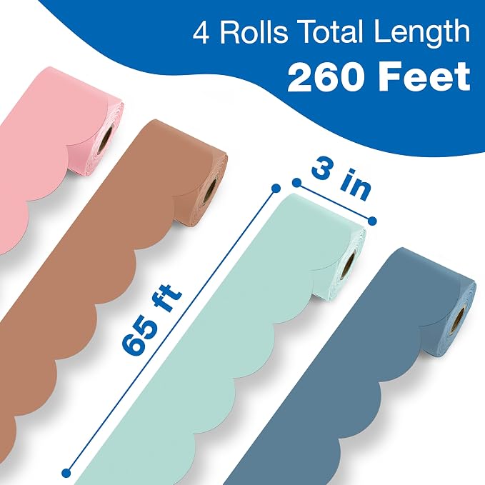 Carson Dellosa Boho Bulletin Board Border Sets for Classrooms, 4 Pack | Pink, Green, Blue, Brown Calming Classroom Décor, Teacher Supply, School, Office Cork or Whiteboard, Wall, Locker