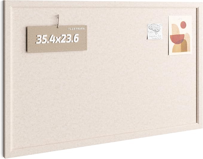 Fluxynara 35.4" x 23.6" Felt Frame Bulletin Board, Oatmeal | Cork Board Alternative with 24 Removable Adhesive Tabs, Foldable Pin Board for Wall, Home, Office, Classroom & Dorm