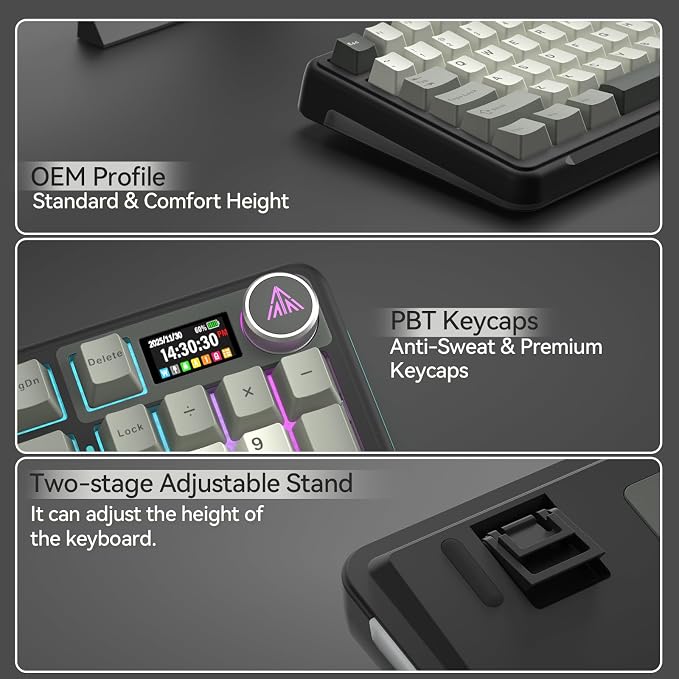 SOLAKAKA A99 Pro Wireless Mechanical Keyboard with LCD Screen & Metal Knob, 2.4GHz/BT5.0/USB-C, RGB Backlit Gaming Keyboard, Hot Swappable, Creamy Keyboard with Gasket Structure, for Win/Mac