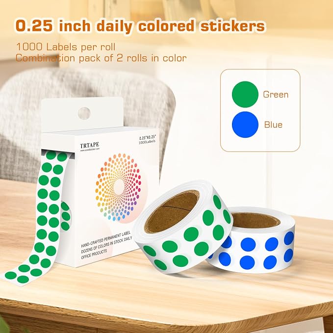 0.25 Inch Small Round Stickers Dot Stickers, 2000 PCS Color Dots | 1/4 Inch Small Round Color Coding Labels Stickers, 2 Rolls Colorful Dots for Organization, Color Code Stickers for Classroom