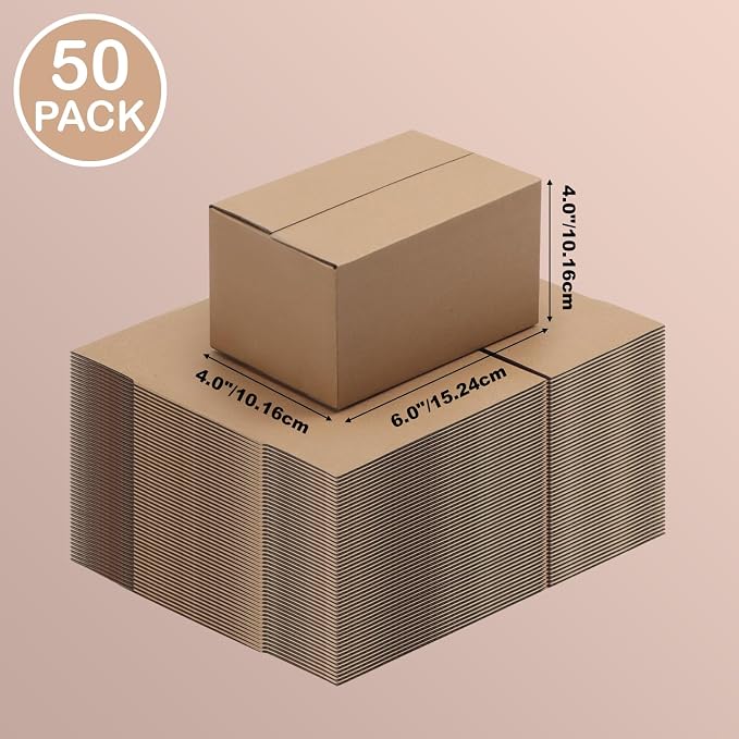 Edenseelake 50 Pack 6x4x4 inches Shipping Boxes Corrugated Cardboard Boxes for Packing, Moving, Mailing, Brown