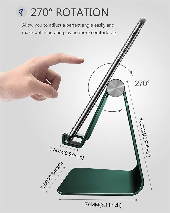 CreaDream Aluminum Cell Phone Stand, Adjustable Phone Holder for Desk | Adjustable Viewing Angle, Desktop Stand, Stable Base, Fits iPhone 17 16 15 14 13 Pro Max Desk Accessories, Midnight Green