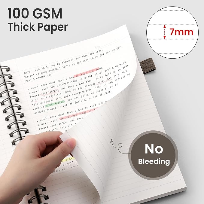 EMSHOI Lined Spiral Journal Notebook, 300 Pages, A4 Size (8.2'' x 11.2'') | College Ruled, 100 GSM Perforated Thick Paper, Flexible Plastic Cover, for School, Writing, Work & Journaling (Coffee)