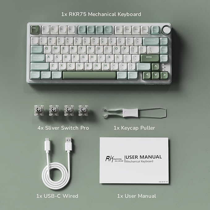 RK ROYAL KLUDGE R75 Mechanical Keyboard Wired with Volume Knob, 75% Keyboard Gasket Mounted, RGB Backlit, Creamy Keyboard with MDA Profile, PBT Keycaps, Hot Swappable Pre-lubed Tactile Switch