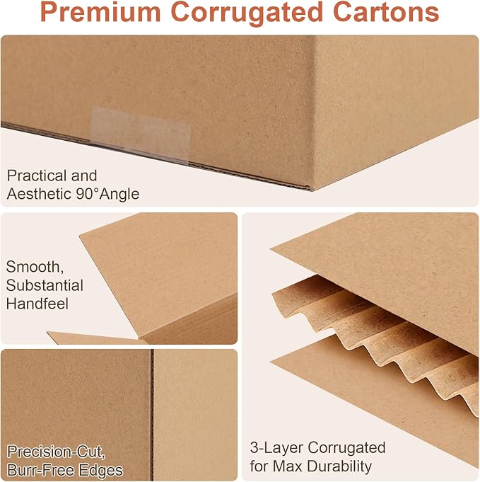 Corrugated Cardboard Boxes,4 PCS 8x6x6 inches Shipping Boxes, Brown Corrugated Cardboard Boxes for Packing, Mailing, Moving,Gifts & Storage（Brown）