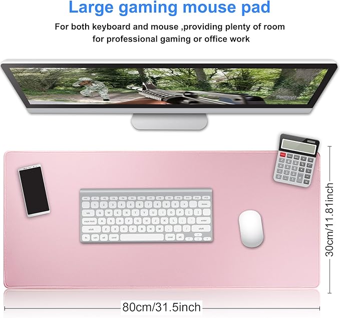 Gaming Mouse Pad,Large Mouse Pad Size 31.5x11.8 Thickness 0.12 inches,Premium-Textured Non-Slip & Waterproof Computer Mousepad with Stitched Edges for Gaming,Office & Home-80x30 Pink008