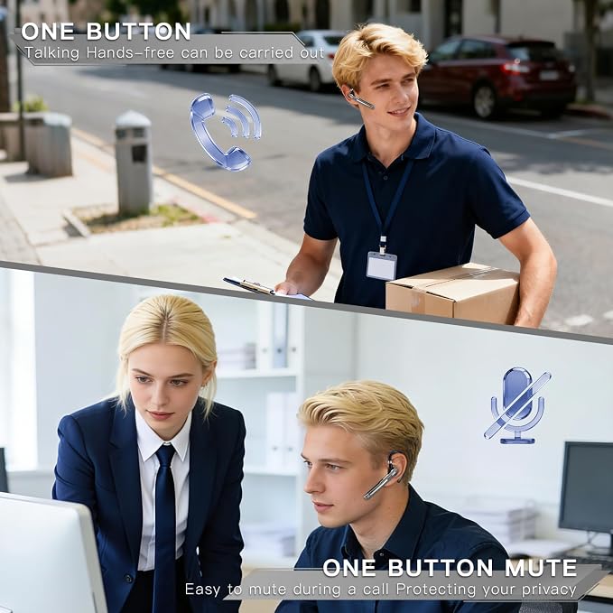 Bluetooth Headset V6.1,100Hrs Talk Time Single-Ear Wireless Earbud,CVC8.0 Noise Cancelling Bluetooth Earpiece,Handsfree Headset with Mic,Driving Headphoone for Trucker, Office, Business