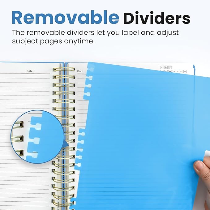 Hardcover Spiral Journal Notebooks for Work With Removable Dividers & Tabs, 8.5"x11" 5 Subject Notebook for Note Taking & Organizer, A4 College Ruled Lined Journal for Women & Writing, Mist, 280 Pages