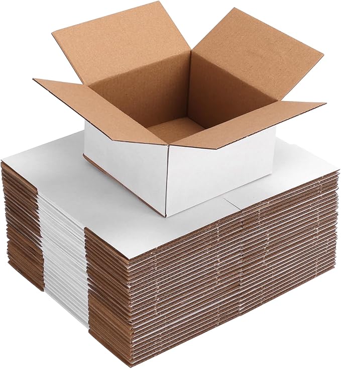 30-Pack Shipping Boxes 5x5x3 Inches, White | Corrugated Cardboard Box for Business Packing, Shipping, and DIY, Easy to Fold and Assemble