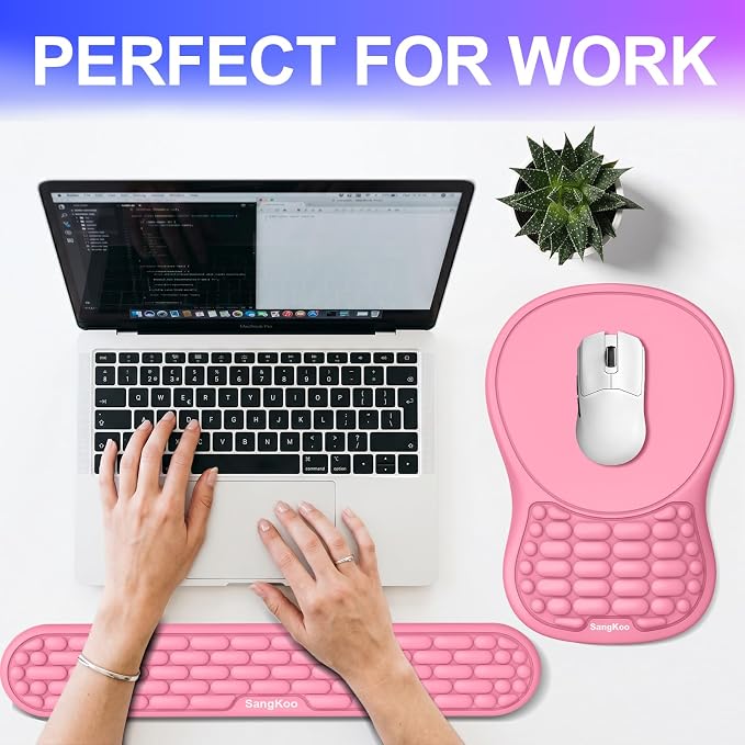 Ergonomic Keyboard Wrist Rest and Mouse Pad Wrist Support Set, Pink | Ergonomic Memory Foam,Pain Relief Wrist Support,Non-Slip Base, Waterproof Smooth Surface,Office & Gaming Desk Accessories