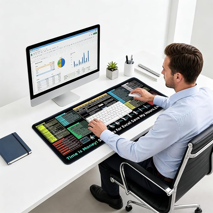 Excel Cheat Sheet Desk Pad-Big Mouse Pad(31.5in×11.8in×0.1in) | Desk Mat for Microsoft Excel Shortcuts | Office Desk Accessories | Non-Slip Stitched Edge