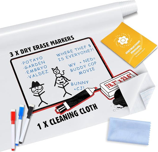 Dry Erase Whiteboard Sticker Wall Decal, Self-Adhesive White Board Peel Stick Paper for School,Office,Home,Kids Drawing with 3 Pen 78.7"x23.6"