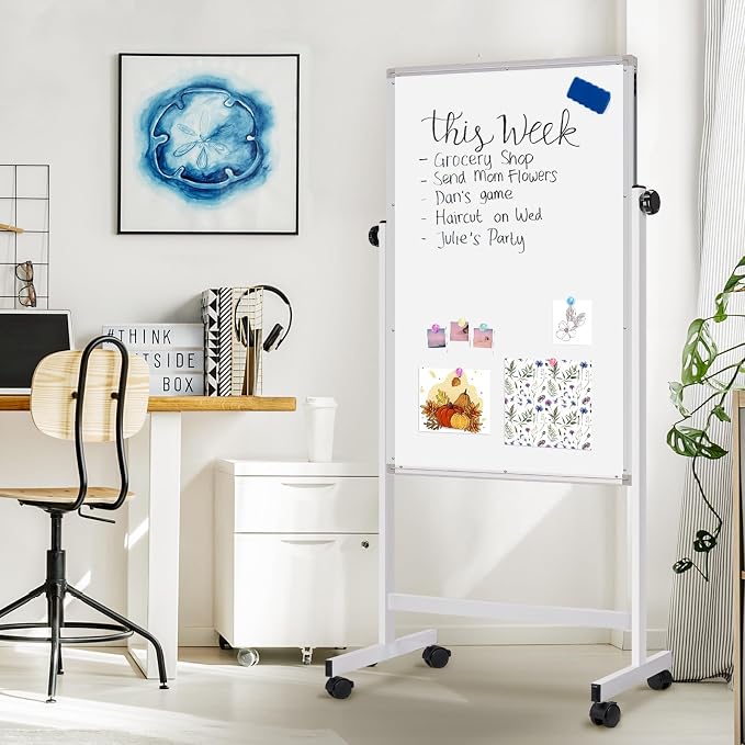 Maxtek Rolling White Board 44 x 28in,Height Adjustable Whiteboard on Wheels | Mobile Easel Large Magnetic Portable Double-Sided Dry Erase Board with Stand for Classroom, Home, School, Office and Teachers