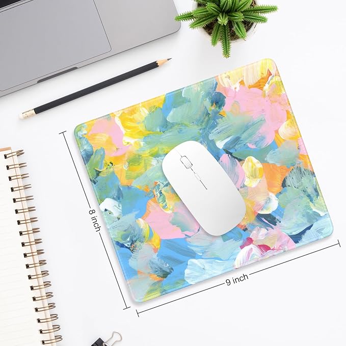 Mouse Pad, Minimalism Marble Style Computer Pad, Anti-Slip Rubber Mouse Mat with Stitched Edges for Gaming, Office, Laptop, PC, Women, 9" x 8" Thick 3 mm, Color Oil Painting