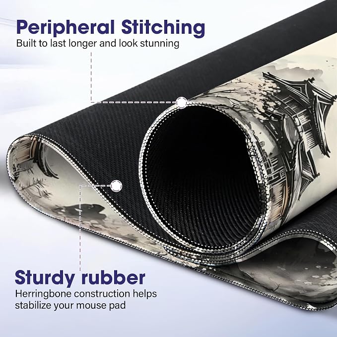 Large Extended Mouse Pad with Stitched Edges 35.4"x15.7" - Waterproof Desk Mat, Non-Slip Rubber Base for All-Desk Coverage, Perfect for Gaming Office Home, Landscaping