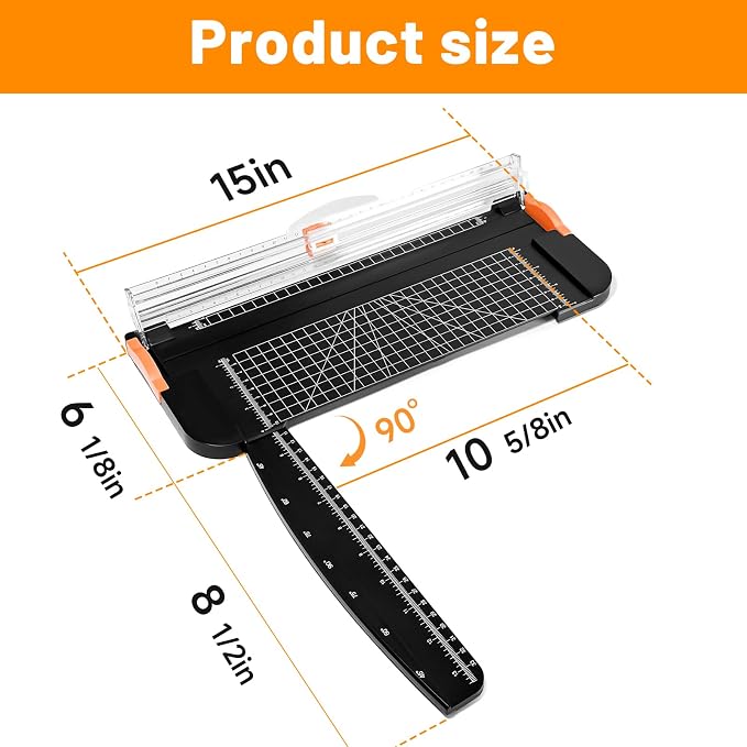 12-Inch A4 Paper Cutter 3-Piece Set with Automatic Safety Guard, Precision Side Ruler, Non-Slip Base – Ideal for Craft Paper Gift Cards Coupons Labels Photos – Durable Black Trimmer for Home & Office