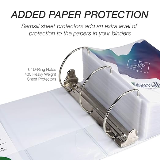 Samsill Durable 6 inch 3 Ring Binder, Locking D Ring 100% Recycled Chipboard, White