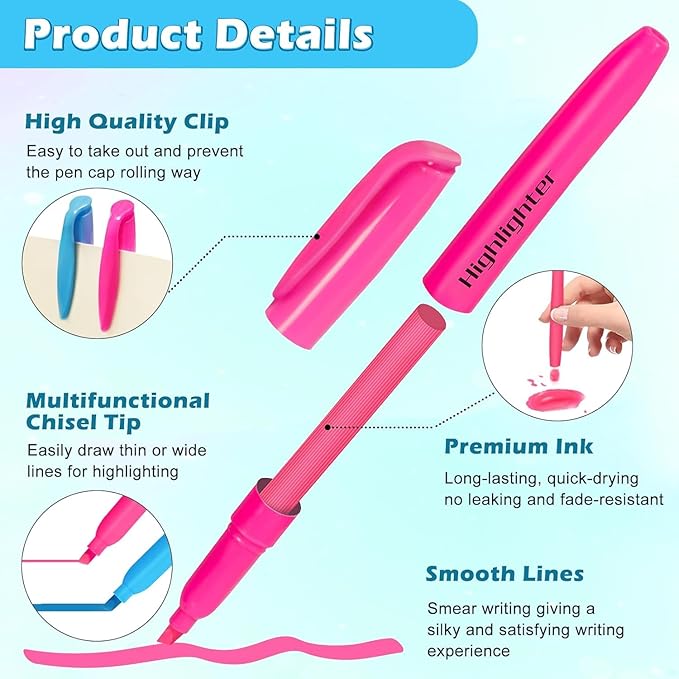 Jumlys 30 Pack Highlighters in 6 Assorted Colors, Bright With Soft Chisel Tips, No Bleed, Ideal for Office and School Supplies