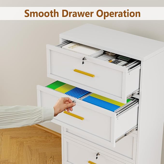 3 Drawer Metal File Cabinet with Lock,Lateral Filing Storage Cabinets,Steel Wide File Organization for Legal/Letter/A4/F4 Size with Hanging Files&Key,Lockable Printer Stand for Home Office, White