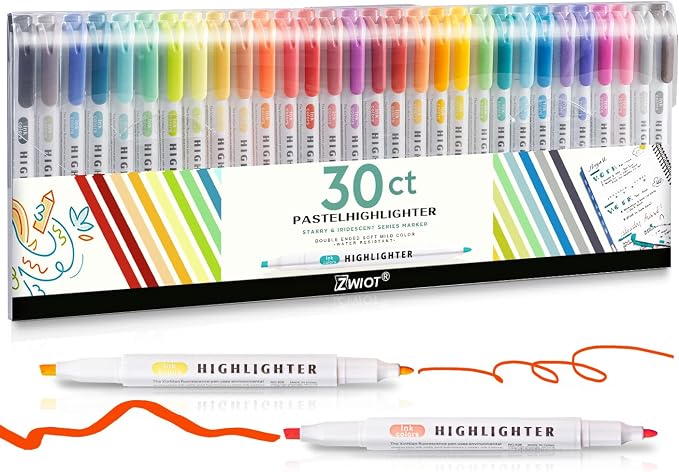 Pastel Highlighters, 30 Count Dual Tip Highlighter Markers, Fine Tip & Chisel Tip, No Bleed Quick Dry Non-Toxic Ink, Aesthetic Bible Highlighters for Journaling, School, Office & Study Notes