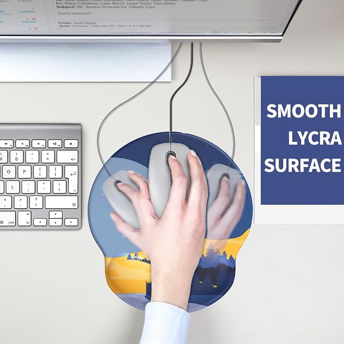 Mouse Pad with Wrist Rest, Comfortable Computer Mousepad with Gel Wrist Support Smooth Surface and Non-Slip PU Base for Pain Relief, Laptop, Office & Home (Moon Night)