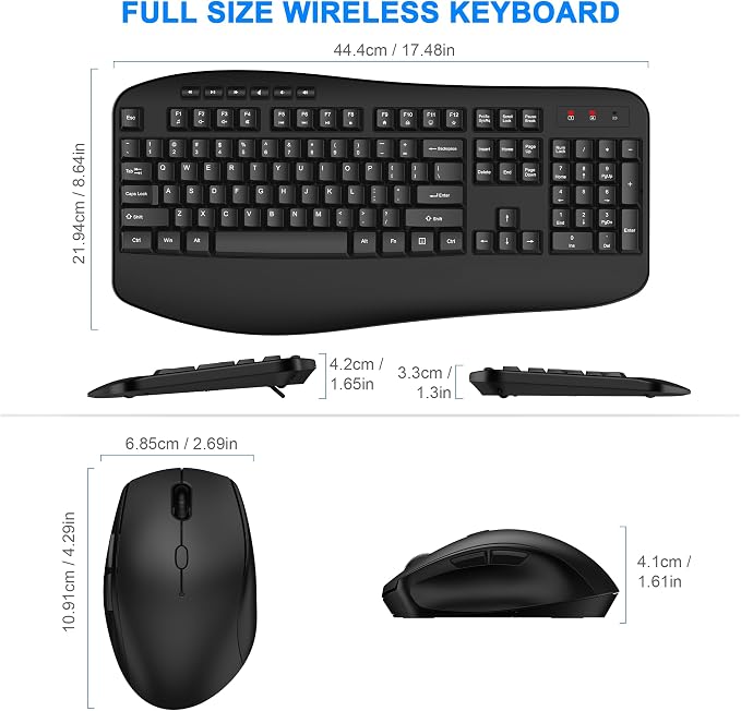 Wireless Keyboard and Mouse Combo, EDJO 2.4G Full-Sized Ergonomic Computer Keyboard with Wrist Rest and 3 Level DPI Adjustable Wireless Mouse for Windows, Mac OS Desktop/Laptop/PC,Classic Black