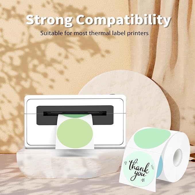 Thermal Label,2 Inch Green Gradient Round Thermal Printer Stickers,Self-Adhesive Round Direct Thermal Labels,Thermal Stickers for DIY Logo Design,Name Tag (500 Labels/1 Roll)