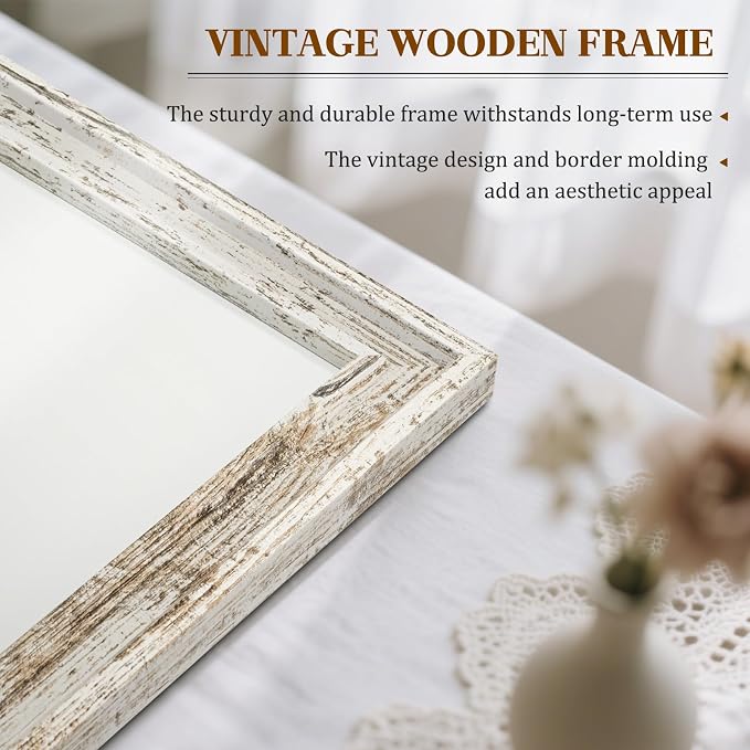 White Board for Wall, 24'' x 18'' Magnetic Dry Erase Board, Rustic | Wooden Frame, Decorative Whiteboard, Wall Mounted, for Home, Office, Kitchen, Dorm, 4 Markers, 6 Magnets, A Eraser