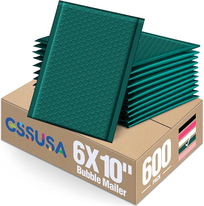 GSSUSA Bubble Mailers 6x10 Inches Padded Envelopes 600 Pack Usable Size 6x9" Small Envelope Bags Shipping Bag Bulk Pack Self Seal Package Mail Packing Business Supplies, Forest Green