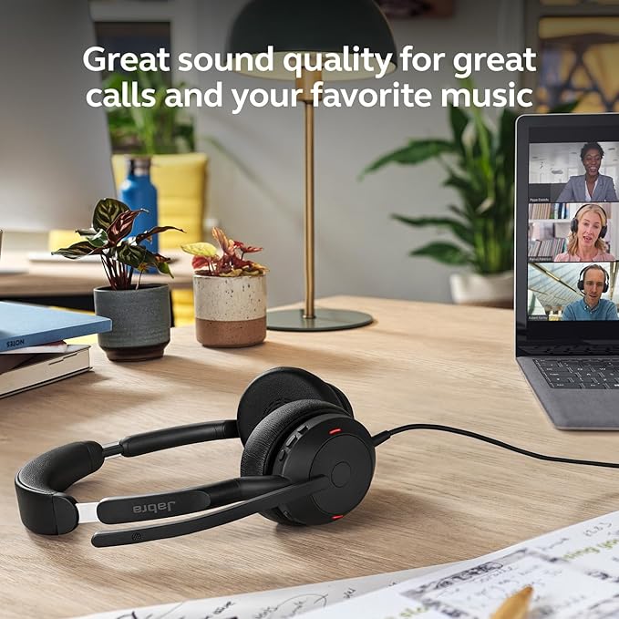 Jabra Evolve2 50 Wired Dual-Ear USB Headset with Microphone, Black | Noise Cancelling headset for Work, Bluetooth via Adapter, Noise Cancelling Microphones, Works with Zoom and Google Meet