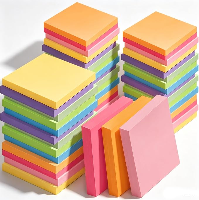 48 Pack of 3x3 Inch Sticky Notes Self-Stick Memo Pads - 2880 Sheets in Total! Great for Home, Office & School