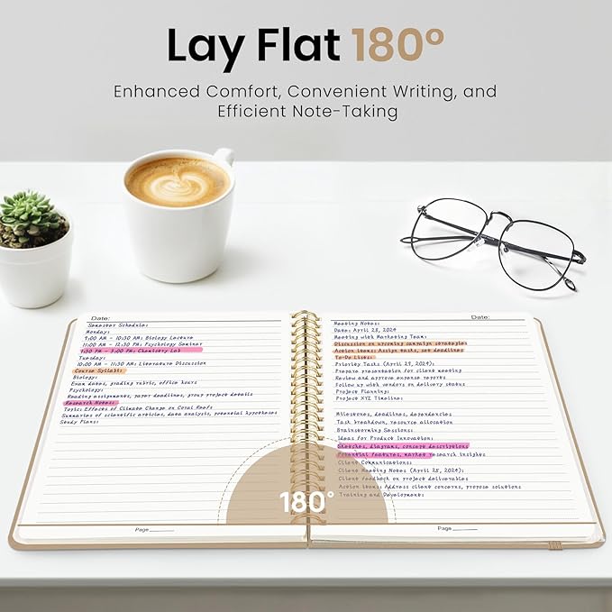 Lined Spiral Journal Notebook for Women, A5 College Ruled Journals for Writing, Hardcover Notebooks for Work, Note taking and Office School Supplies,140 Pages - Oat Brown