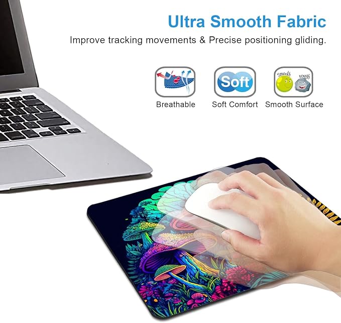 Psychedelic Mushrooms Mouse Pad, Colorfull Gaming Mouse Pad, Magical Forest Mousepad, Non-Slip Rubber Base Computer Mice Pad for School Home Office, 9.5 x 7.9 Inch, Aesthetic Modern Art