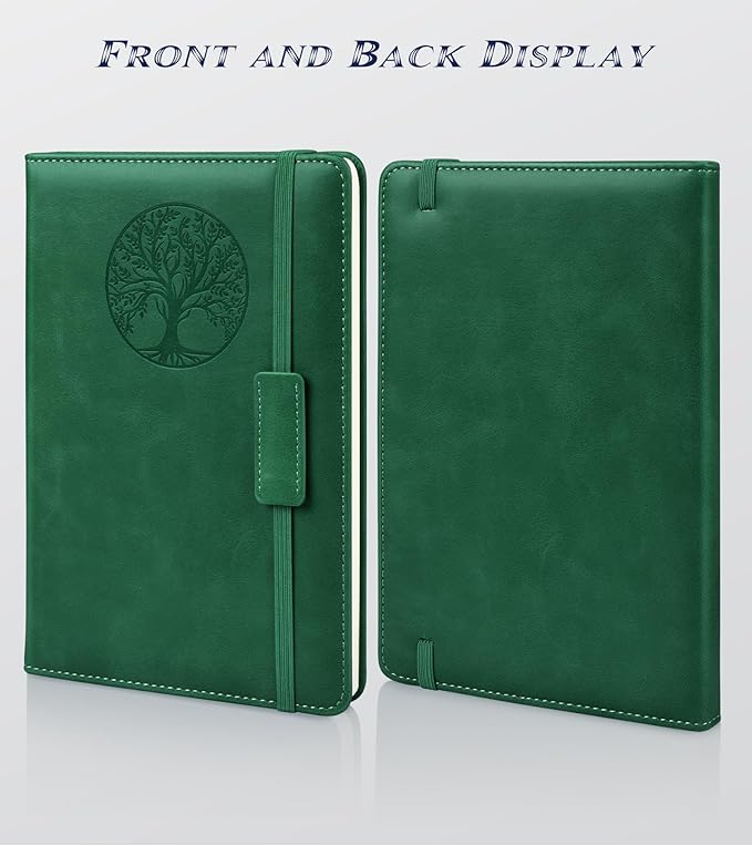 Blank Journal Notebook for Women Men, Hardcover Leather Sketchbook 5.7"×8.3", 140 Pages Unlined Sketch book for Drawing, Writing, Travel, School & Work, Journaling Notebooks (Green)