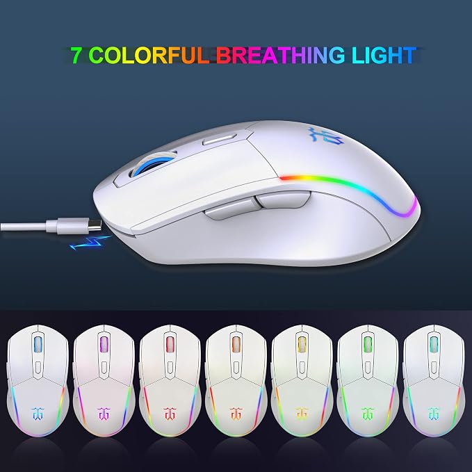 Snpurdiri 60% Wireless Gaming Keyboard and Mouse Combo, White | LED Backlit Rechargeable 2000mAh Battery,Mini Gaming Anti-ghosting Keyboard +Popular RGB Gaming Mice for PC Gamer