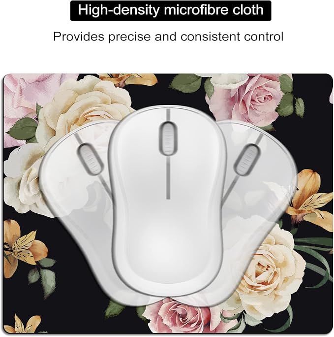 Small Mouse Pad Cute, Mini Mouse Pads for Wireless Mouse and Laptop, Travel Mousepads with Design - Floral on Black Background, Portable Mousepad 5.5 x 7 In, Pretty Desk Accessories for Women