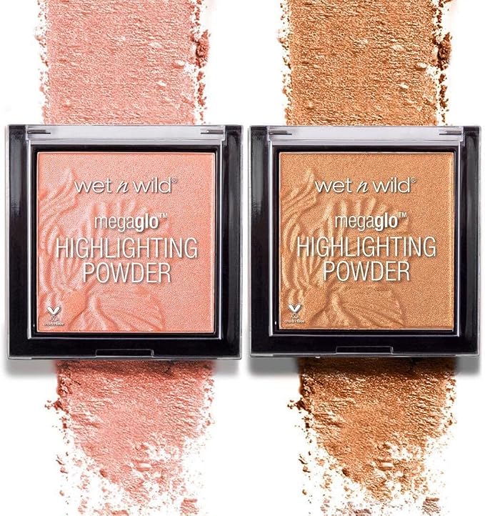 wet n wild MegaGlo Highlighting Powder, Highlighter Makeup, Shimmer Glow, Pink Rose Gold Bloom Time