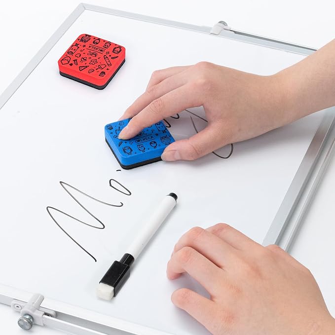 OWLKELA 30 Pcs Dry Erase Erasers, Blue and Red | Magnetic Whiteboard Eraser, Mini Cleaning Pads, Ideal for Classroom, Office and Home