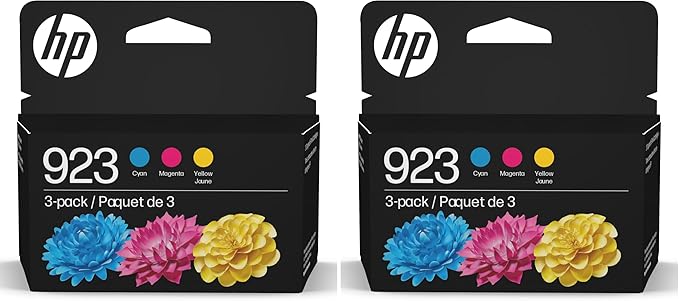 HP 923 Cyan/Magenta/Yellow Standard Yield Ink Cartridges, 3 Count (6C3Y4LN), (Pack of 2)