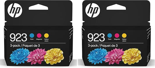 HP 923 Cyan/Magenta/Yellow Standard Yield Ink Cartridges, 3 Count (6C3Y4LN), (Pack of 2)