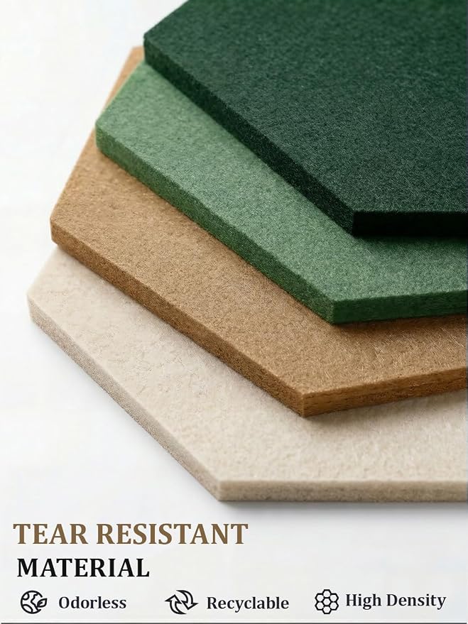 8-Pack Hexagon Felt Bulletin Board Tiles, Cork Board Alternative | For students and teachers creating vision boards in homes, offices, dorms or classrooms; includes 30 push pins.