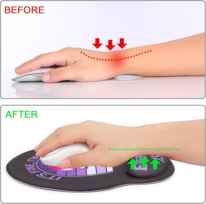 Ergonomic Mouse Pad with Wrist Support Rest,Large Mousepad Gel Wrist Rest, with Coaster Non-Slip & Pain Relief for Computer, Desk, Home&Office-Purple Dumpster Fire
