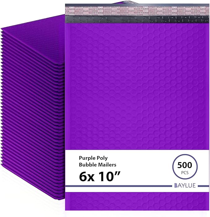 Purple Small Poly Bubble Mailers 6x10 inch #0 | Self Seal Padded Envelopes | Cushioned Bubble Mailer | Usable Size 6x9 | WaterProof | Lightweight mailing Shipping Bags | 500 Pack Bulk