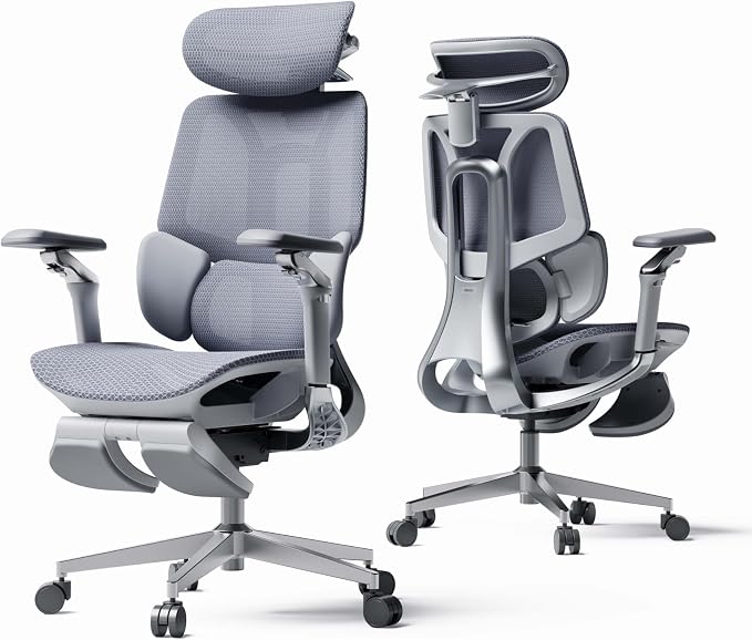 Hbada E3 Pro 2026 Edition Ergonomic Office Chair, Mesh Desk Chair with 3-Zone Floating Lumbar Support, Upgraded 4D Headrest, 720° Armrests, Grey with Footrest
