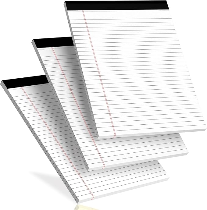 Legal Pads 8.5 X11, Wide Ruled Notepads, 3 Pack, 30 Sheet/Pad, White Legal Pads, Tear Off Notepad, Perforated Writing Pad, Notebook Paper College Ruled, Notepads for Office Home School, Notepad