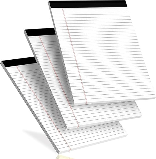 Legal Pads 8.5 X11, Wide Ruled Notepads, 3 Pack, 30 Sheet/Pad, White Legal Pads, Tear Off Notepad, Perforated Writing Pad, Notebook Paper College Ruled, Notepads for Office Home School, Notepad