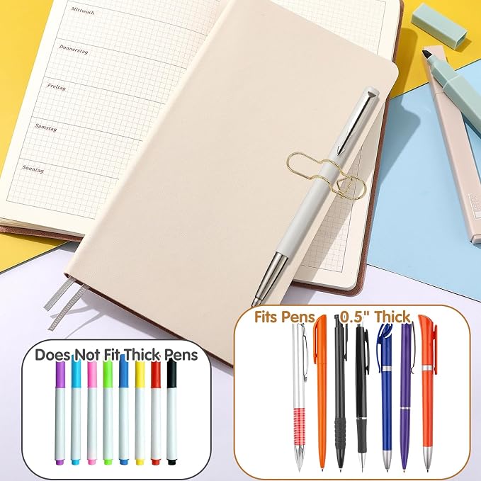HINGTAI 15Pcs Metal Pen Holder Clip & 30Pcs Paper Clip Set for Notebook, Grip for Pens Under 0.5" Thick, Accessories for Office, Journal, and Desk Organization